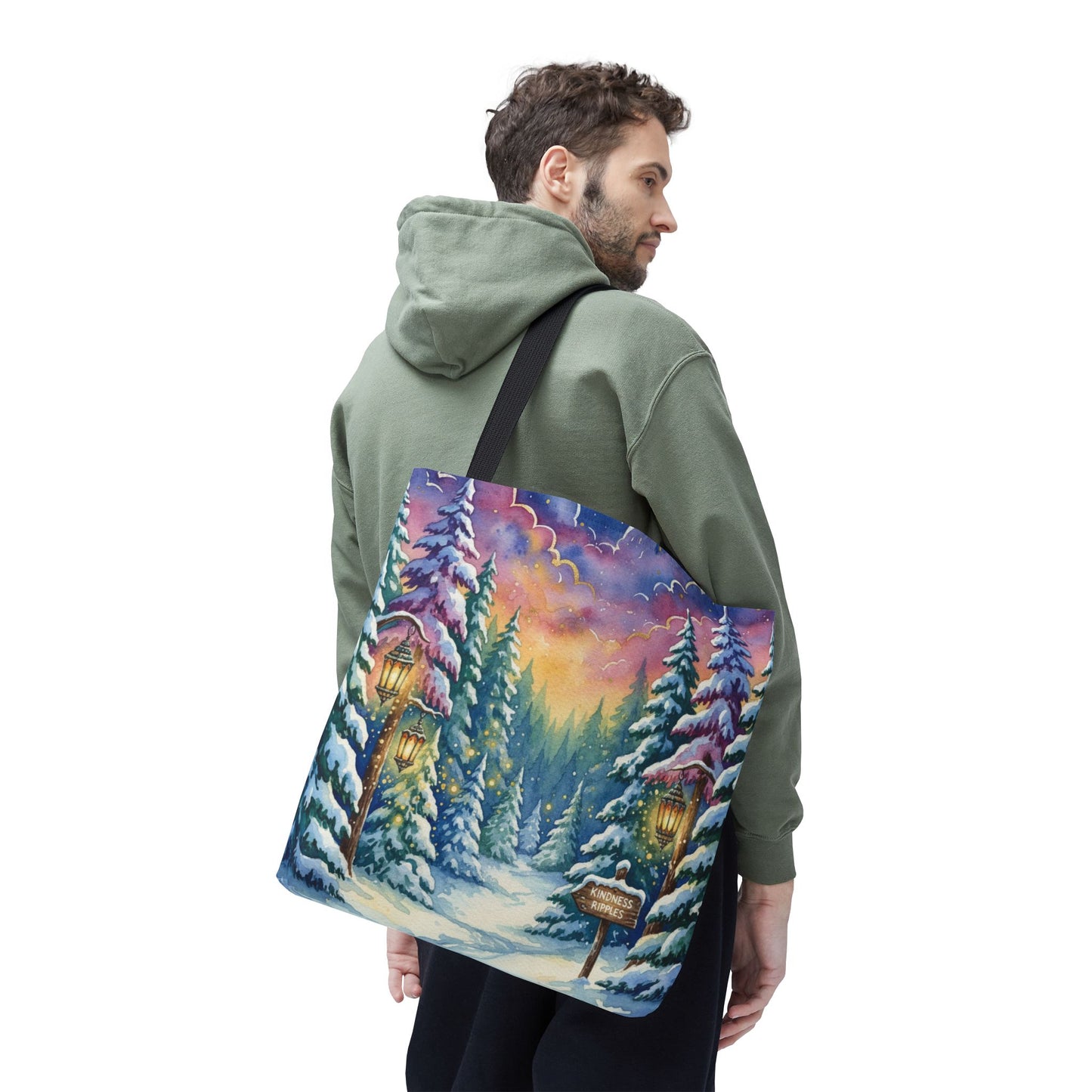 Enchanting Watercolor Winter Wonderland Tote Bag - Festive Holiday Gift & Everyday Carryall | 3 Sizes, Custom Handles