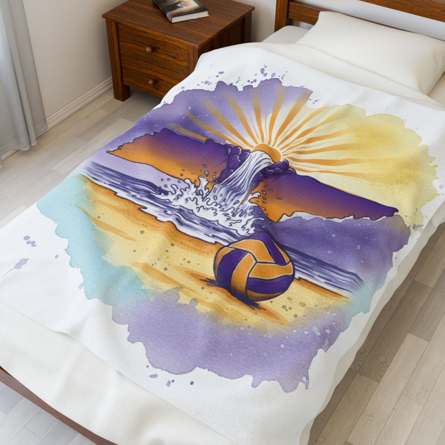 White Tennessee Sunset Beach Volleyball Velveteen Plush Blanket, Cookeville, TN, Waterfall Capital of the World, Beach Volleyball