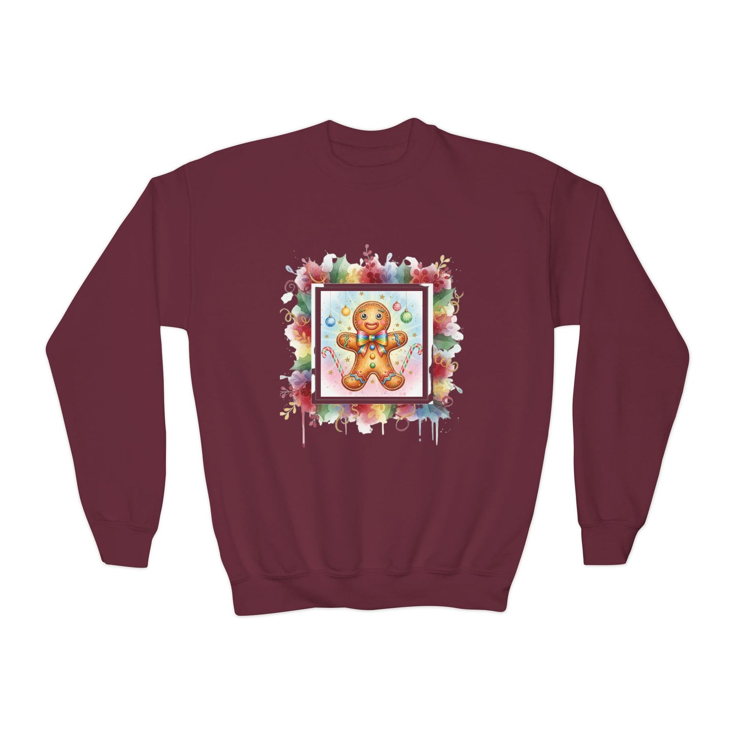 Cute Gingerbread Youth Crewneck Sweatshirt for Holiday Cheer