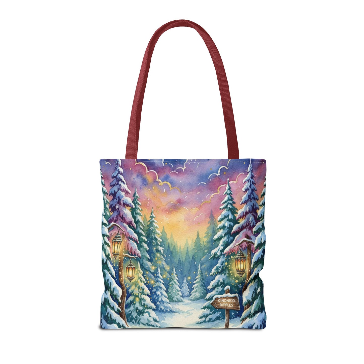 Enchanting Watercolor Winter Wonderland Tote Bag - Festive Holiday Gift & Everyday Carryall | 3 Sizes, Custom Handles