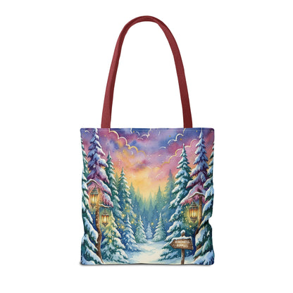 Enchanting Watercolor Winter Wonderland Tote Bag - Festive Holiday Gift & Everyday Carryall | 3 Sizes, Custom Handles
