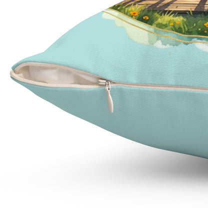 Pillow Fishing off the Dock Spun Polyester Square Pillow