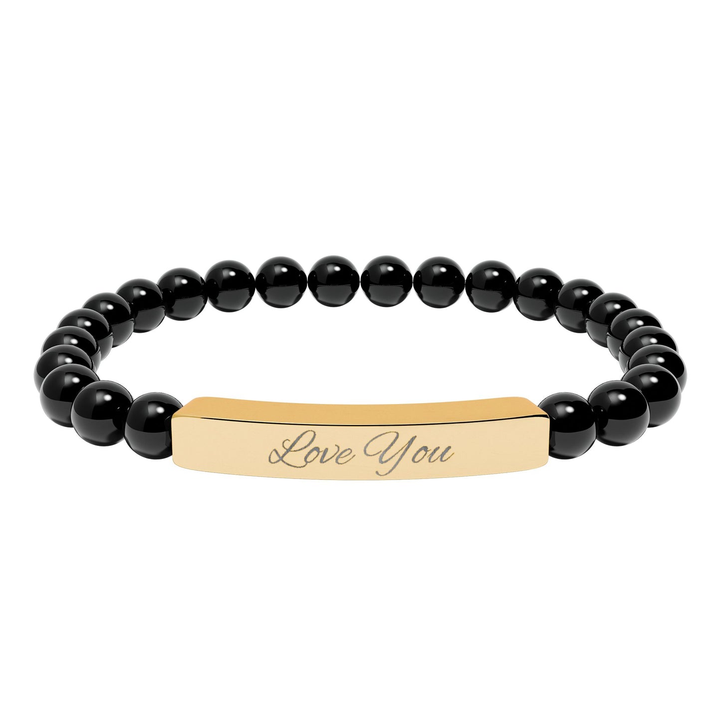 Engraved Natural Stone Bar Bracelet — "Love You" Stretch Beaded Bracelet