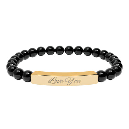 Engraved Natural Stone Bar Bracelet — "Love You" Stretch Beaded Bracelet