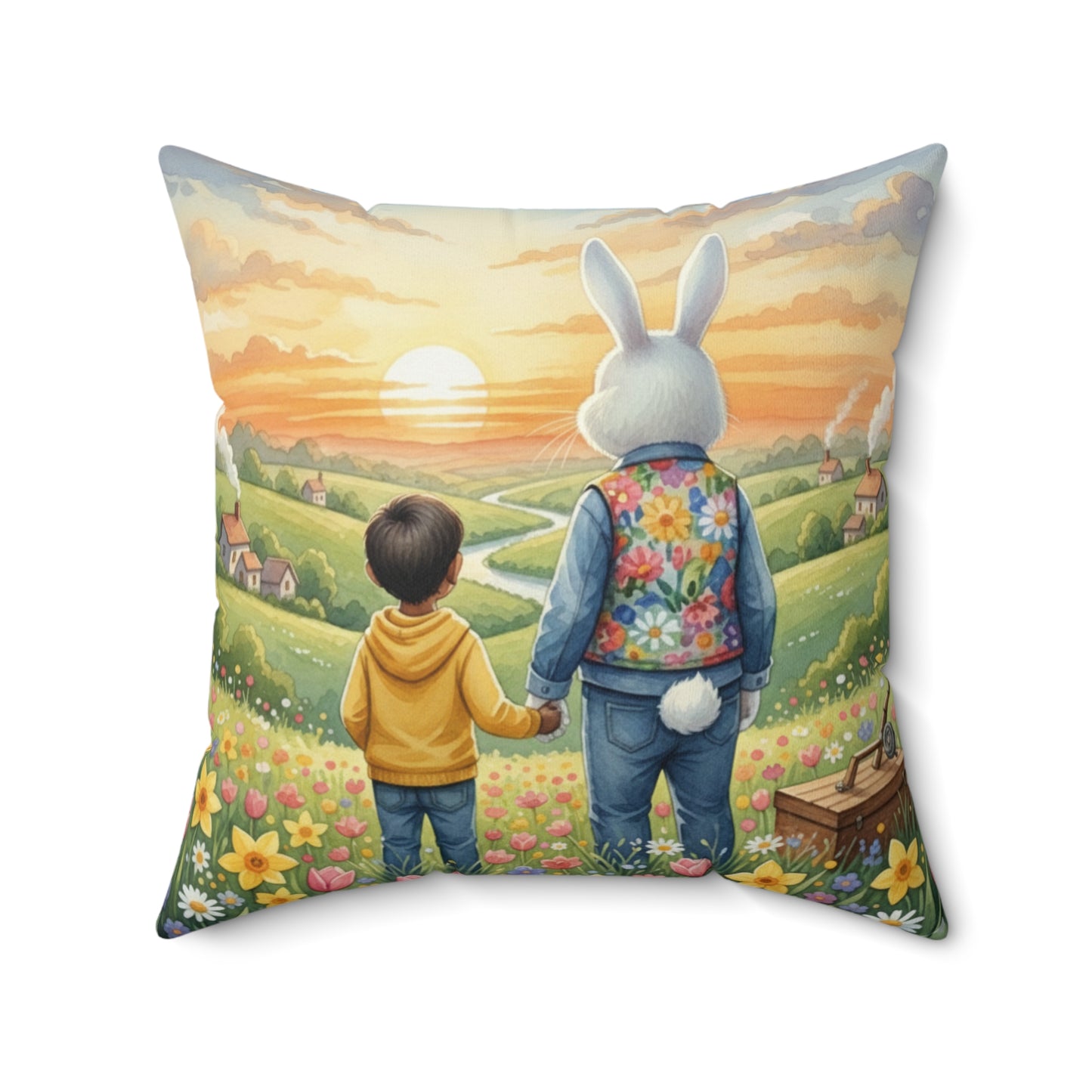 Sunset Field Companions: Watercolor Spring Memory Pillow