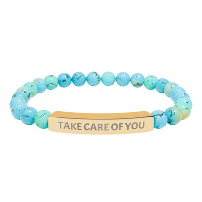 Take Care of You Natural Stone Stretch Bar Bracelet — Engraved Self-Care Jewelry