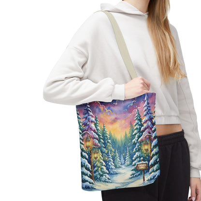 Enchanting Watercolor Winter Wonderland Tote Bag - Festive Holiday Gift & Everyday Carryall | 3 Sizes, Custom Handles