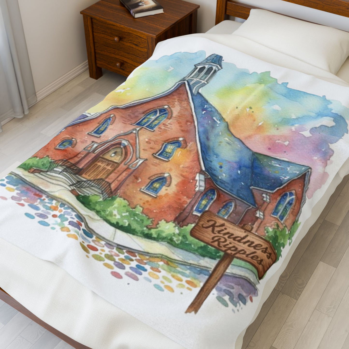 Kindness Ripples Velveteen Plush Blanket - Cozy Church Design Throw - Homage to the St. William community