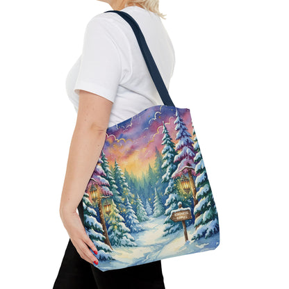 Enchanting Watercolor Winter Wonderland Tote Bag - Festive Holiday Gift & Everyday Carryall | 3 Sizes, Custom Handles