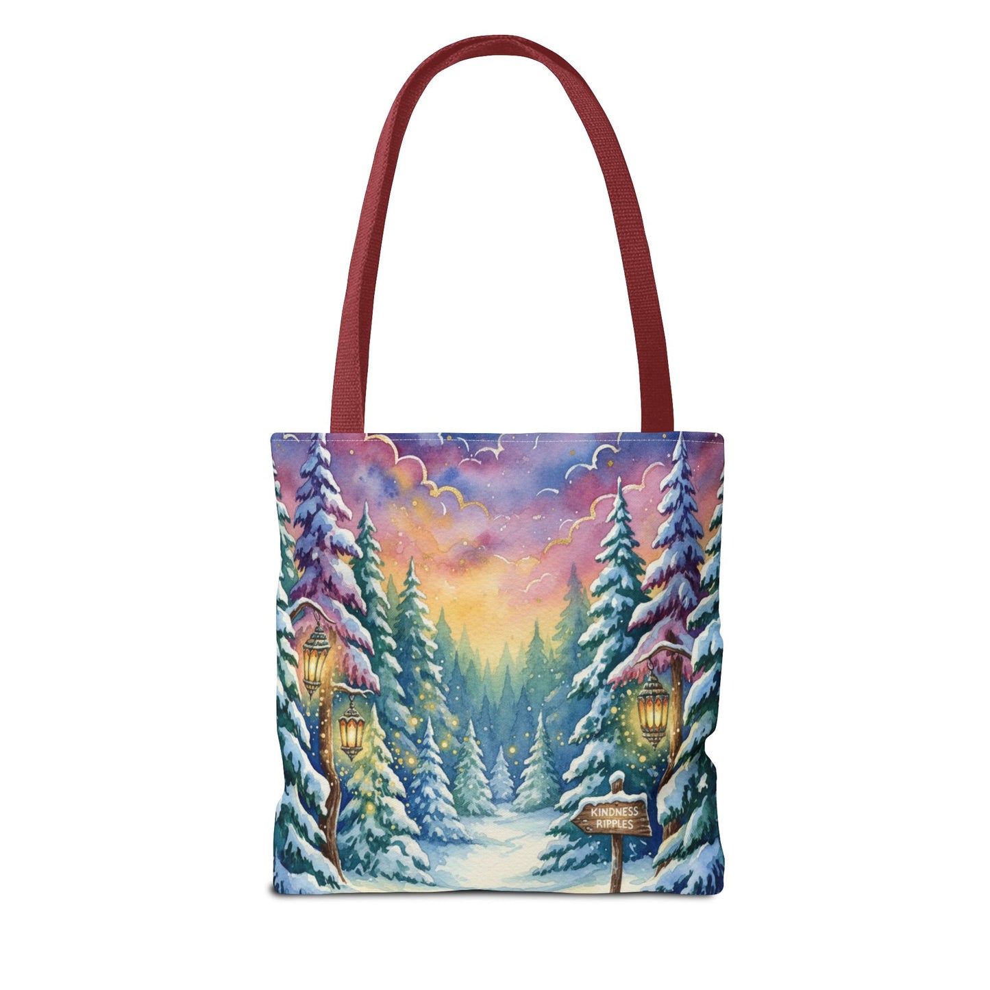 Enchanting Watercolor Winter Wonderland Tote Bag - Festive Holiday Gift & Everyday Carryall | 3 Sizes, Custom Handles