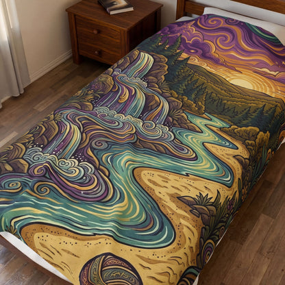Velveteen Plush Blanket — Funky Tennessee Waterfall Landscape Throw Blanket