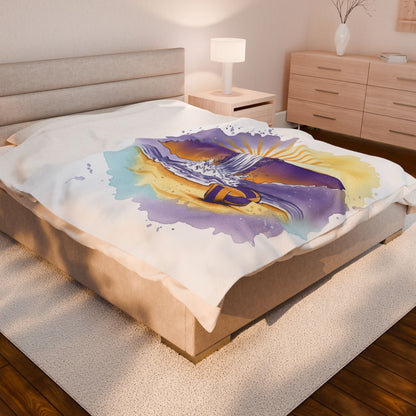 White Tennessee Sunset Beach Volleyball Velveteen Plush Blanket, Cookeville, TN, Waterfall Capital of the World, Beach Volleyball