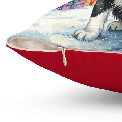 Gentle Newfoundland Dog Christmas Pillow – Holiday Tree & Gifts Decorative Throw Pillow