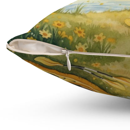 Golden Embrace Kayak Dream: Watercolor Lake Sunset Pillow