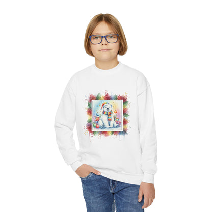Festive Polar Bear Youth Crewneck Sweatshirt