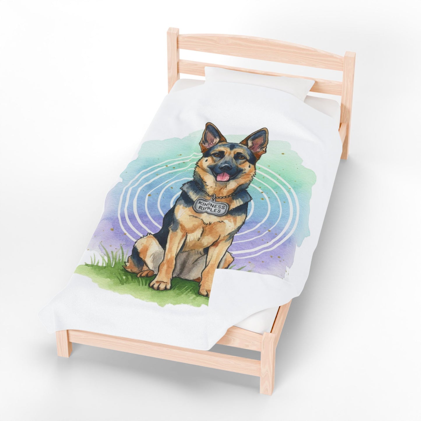 German Shepherd Velveteen Plush Blanket – Watercolor Service Dog Design -Kindness Ripples