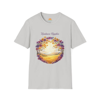 Unisex Softstyle Kindness Ripples Dogwoods and Sunshine T-Shirt, Cookeville, TN, Purple and Gold, Waterfall Capital of the World