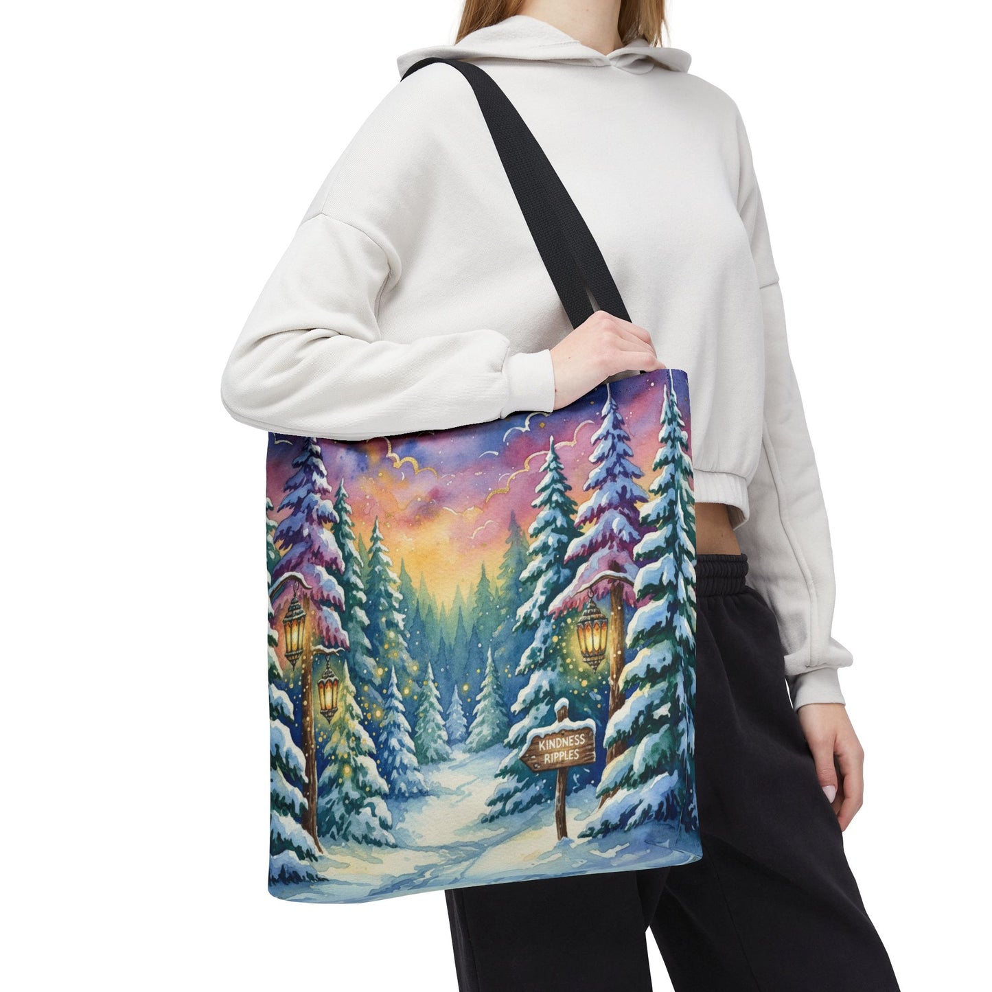 Enchanting Watercolor Winter Wonderland Tote Bag - Festive Holiday Gift & Everyday Carryall | 3 Sizes, Custom Handles