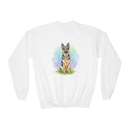 German Shepherd Youth Crewneck Sweatshirt – Watercolor Pawprint Design - Kindness Ripples