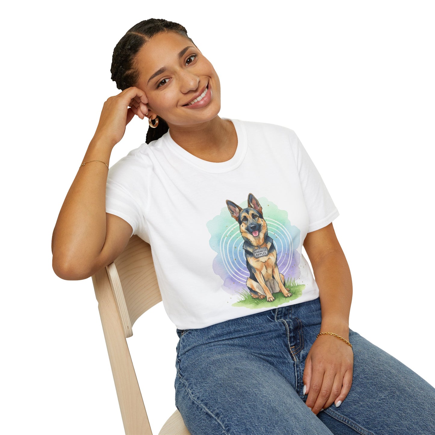 German Shepherd Graphic T‑Shirt — Cute Sitting Dog Art Tee - Kindness Ripples