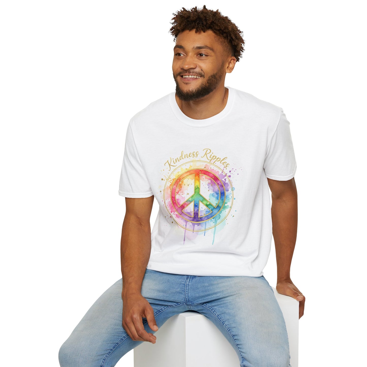 Kindness Ripple Unisex Softstyle T-Shirt - Rainbow Peace Design