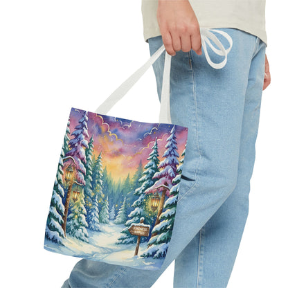 Enchanting Watercolor Winter Wonderland Tote Bag - Festive Holiday Gift & Everyday Carryall | 3 Sizes, Custom Handles