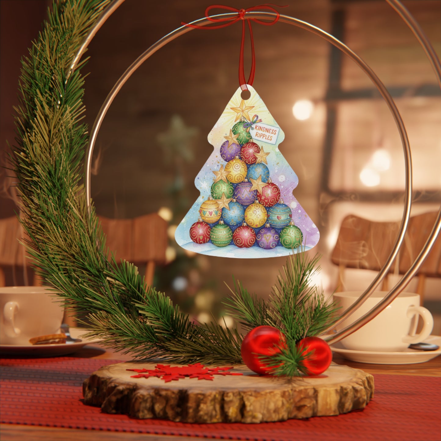 Kindness Ripples Christmas Tree Metal Ornament