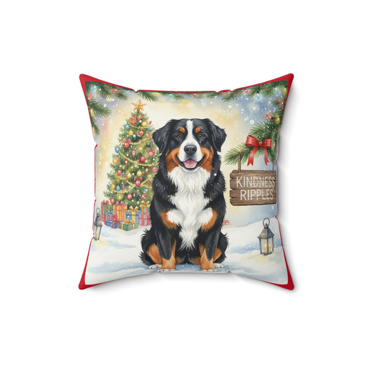 Bernese Mountain Dog Christmas Pillow – Holiday Tree & Gifts Decorative Throw Pillow