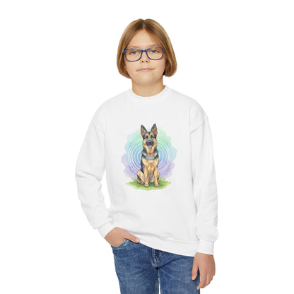 German Shepherd Youth Crewneck Sweatshirt – Watercolor Pawprint Design - Kindness Ripples