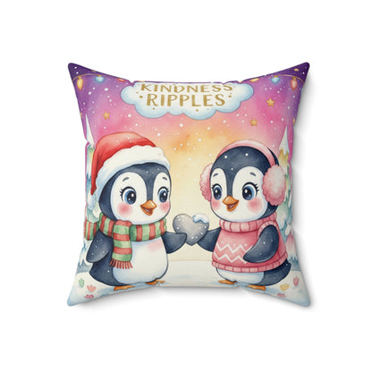 Cutest Penguin Couple Pillow — "T and J" Spun Polyester Square Pillow