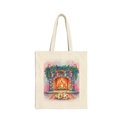 Cozy Fireplace Cotton Canvas Tote Bag