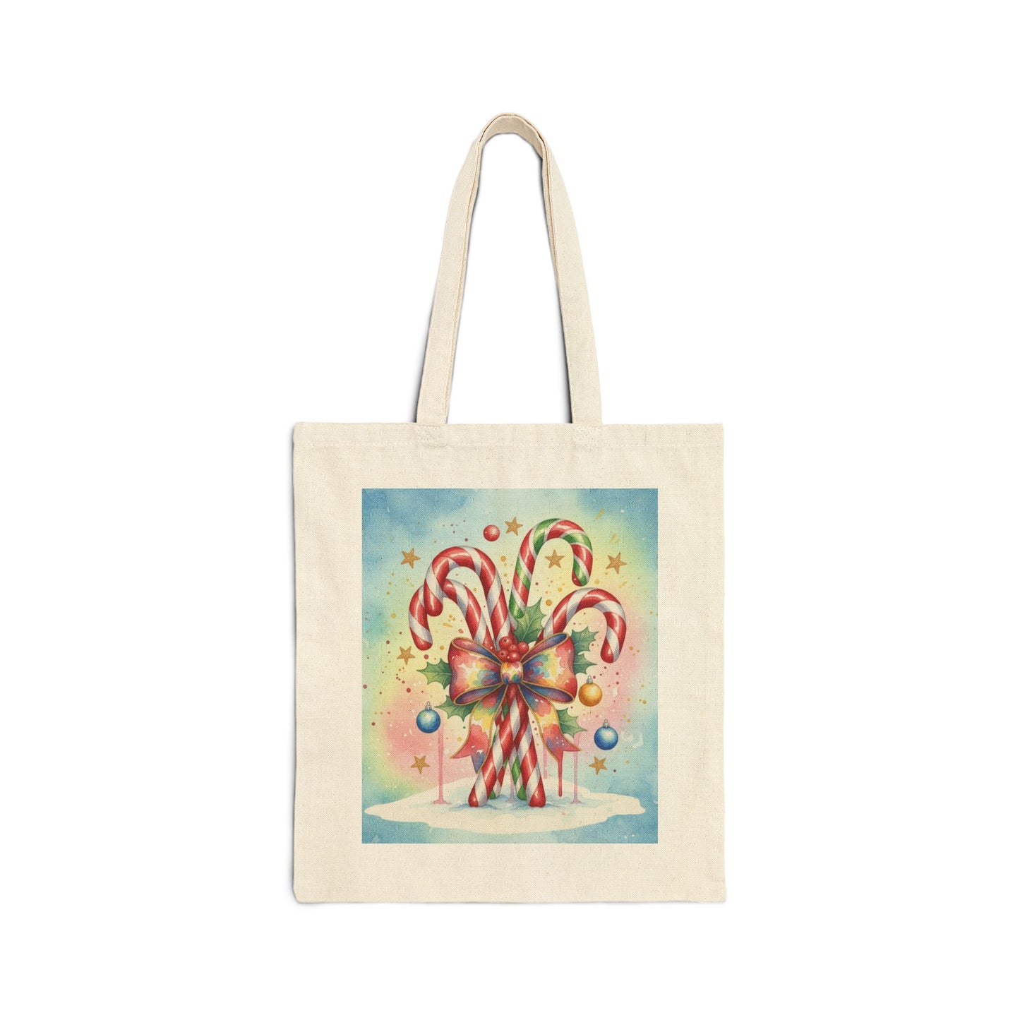 Festive Candy Cane Tote Bag - Christmas Canvas Shopper