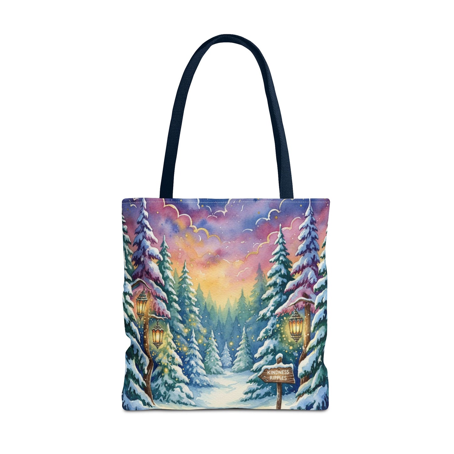 Enchanting Watercolor Winter Wonderland Tote Bag - Festive Holiday Gift & Everyday Carryall | 3 Sizes, Custom Handles