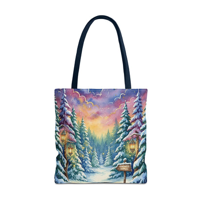 Enchanting Watercolor Winter Wonderland Tote Bag - Festive Holiday Gift & Everyday Carryall | 3 Sizes, Custom Handles