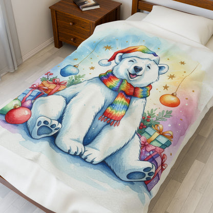 Cozy Polar Bear Holiday Plush Blanket