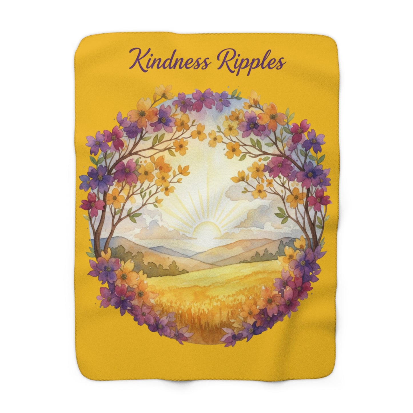 Dogwood Framed TN Landscape Sherpa Fleece Kindness Ripples Blanket - Cozy Floral Throw for Comfort and Inspiration, Cookeville, TN, Dogwoods, Sunrise, Sunset