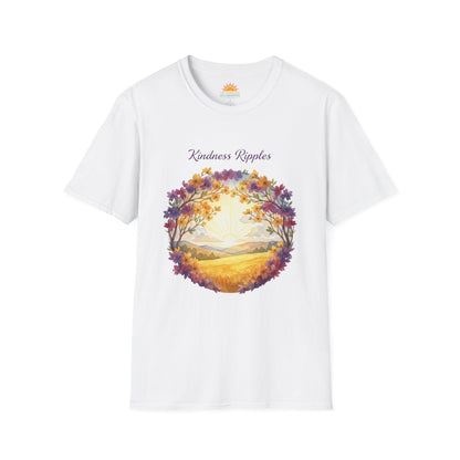 Unisex Softstyle Kindness Ripples Dogwoods and Sunshine T-Shirt, Cookeville, TN, Purple and Gold, Waterfall Capital of the World
