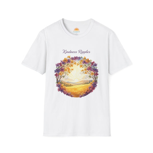 Unisex Softstyle Kindness Ripples Dogwoods and Sunshine T-Shirt, Cookeville, TN, Purple and Gold, Waterfall Capital of the World