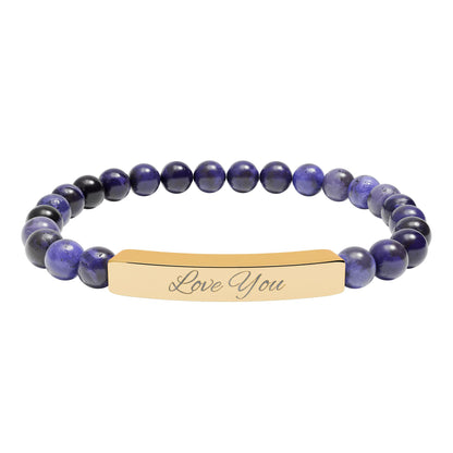 Engraved Natural Stone Bar Bracelet — "Love You" Stretch Beaded Bracelet