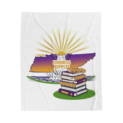 Cozy Kindness Velveteen Blanket, Soft Throw for Home, Perfect Gift for Reading Lovers, Student Mental Health and Wellness, Tennessee Waterfalls, Warm Holiday Gift, Book Lover Decor, Purple and Gold