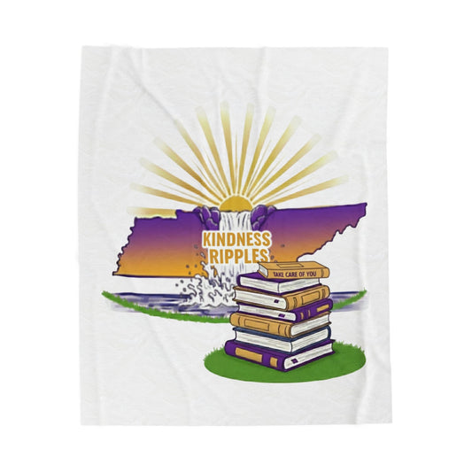 Cozy Kindness Velveteen Blanket, Soft Throw for Home, Perfect Gift for Reading Lovers, Student Mental Health and Wellness, Tennessee Waterfalls, Warm Holiday Gift, Book Lover Decor, Purple and Gold