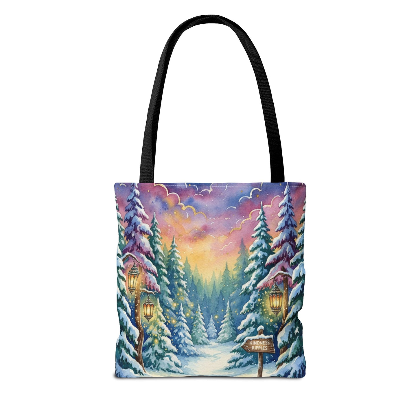 Enchanting Watercolor Winter Wonderland Tote Bag - Festive Holiday Gift & Everyday Carryall | 3 Sizes, Custom Handles