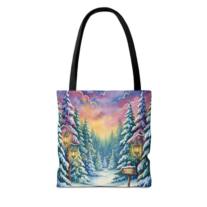 Enchanting Watercolor Winter Wonderland Tote Bag - Festive Holiday Gift & Everyday Carryall | 3 Sizes, Custom Handles