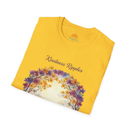 Unisex Softstyle Kindness Ripples Dogwoods and Sunshine T-Shirt, Cookeville, TN, Purple and Gold, Waterfall Capital of the World