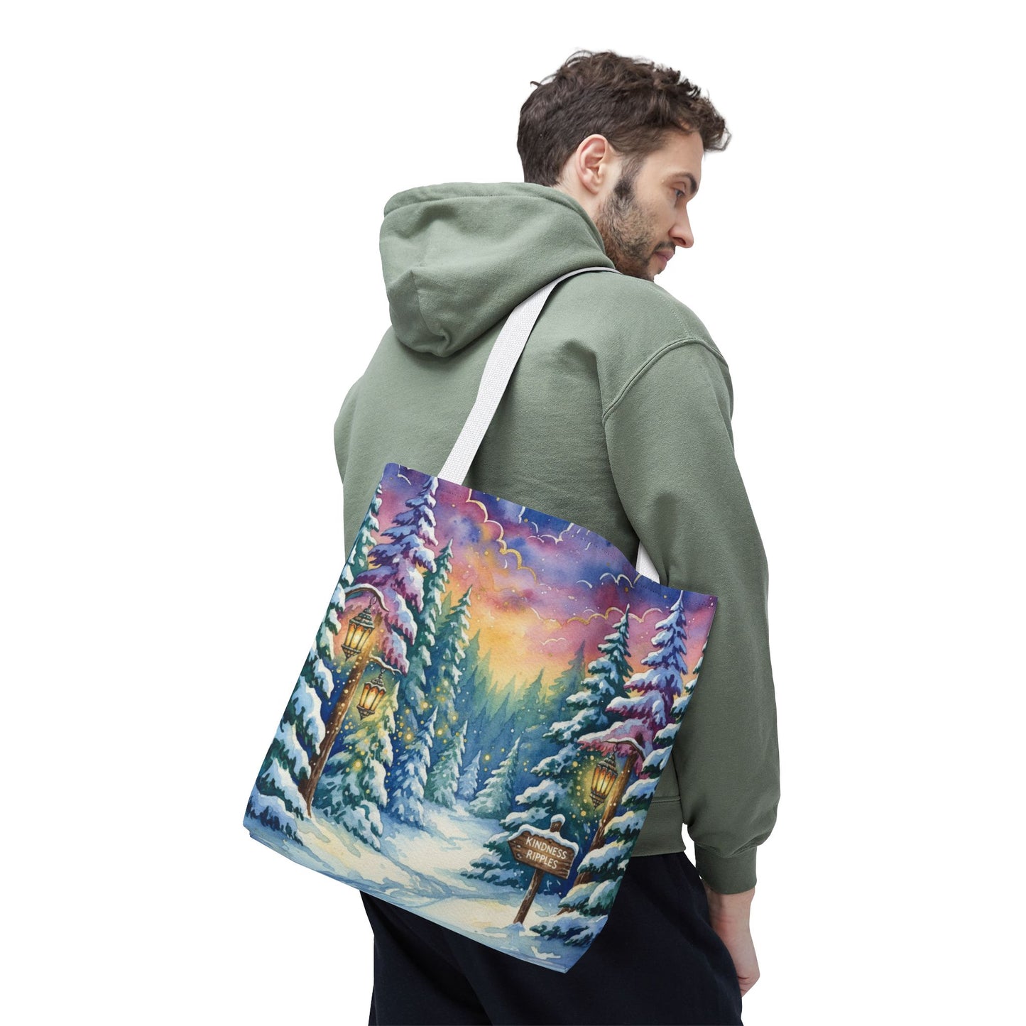 Enchanting Watercolor Winter Wonderland Tote Bag - Festive Holiday Gift & Everyday Carryall | 3 Sizes, Custom Handles