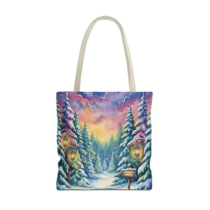 Enchanting Watercolor Winter Wonderland Tote Bag - Festive Holiday Gift & Everyday Carryall | 3 Sizes, Custom Handles