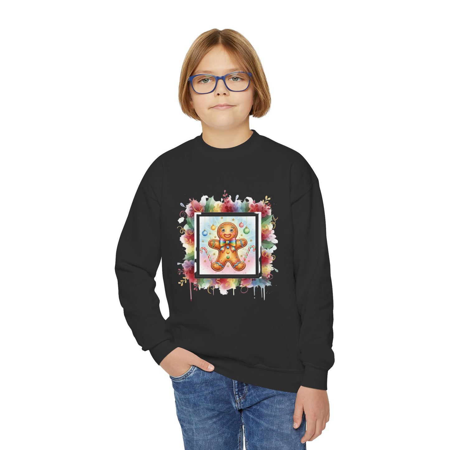 Cute Gingerbread Youth Crewneck Sweatshirt for Holiday Cheer