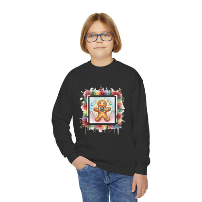 Cute Gingerbread Youth Crewneck Sweatshirt for Holiday Cheer