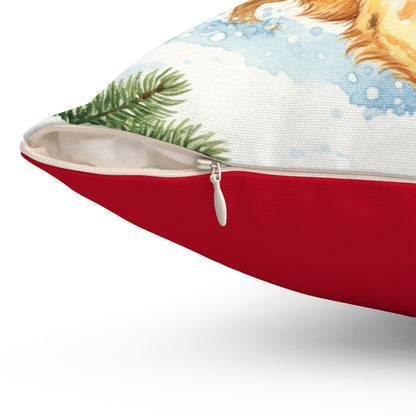 Friendly Golden Retrievers Dog Christmas Pillow – Holiday Tree & Gifts Decorative Throw Pillow