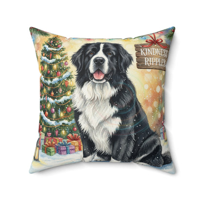 Gentle Newfoundland Dog Christmas Pillow – Holiday Tree & Gifts Decorative Throw Pillow